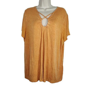 Cato Orange Knit Top Tshirt Women Size XL Short Sleeve Casual Keyhole